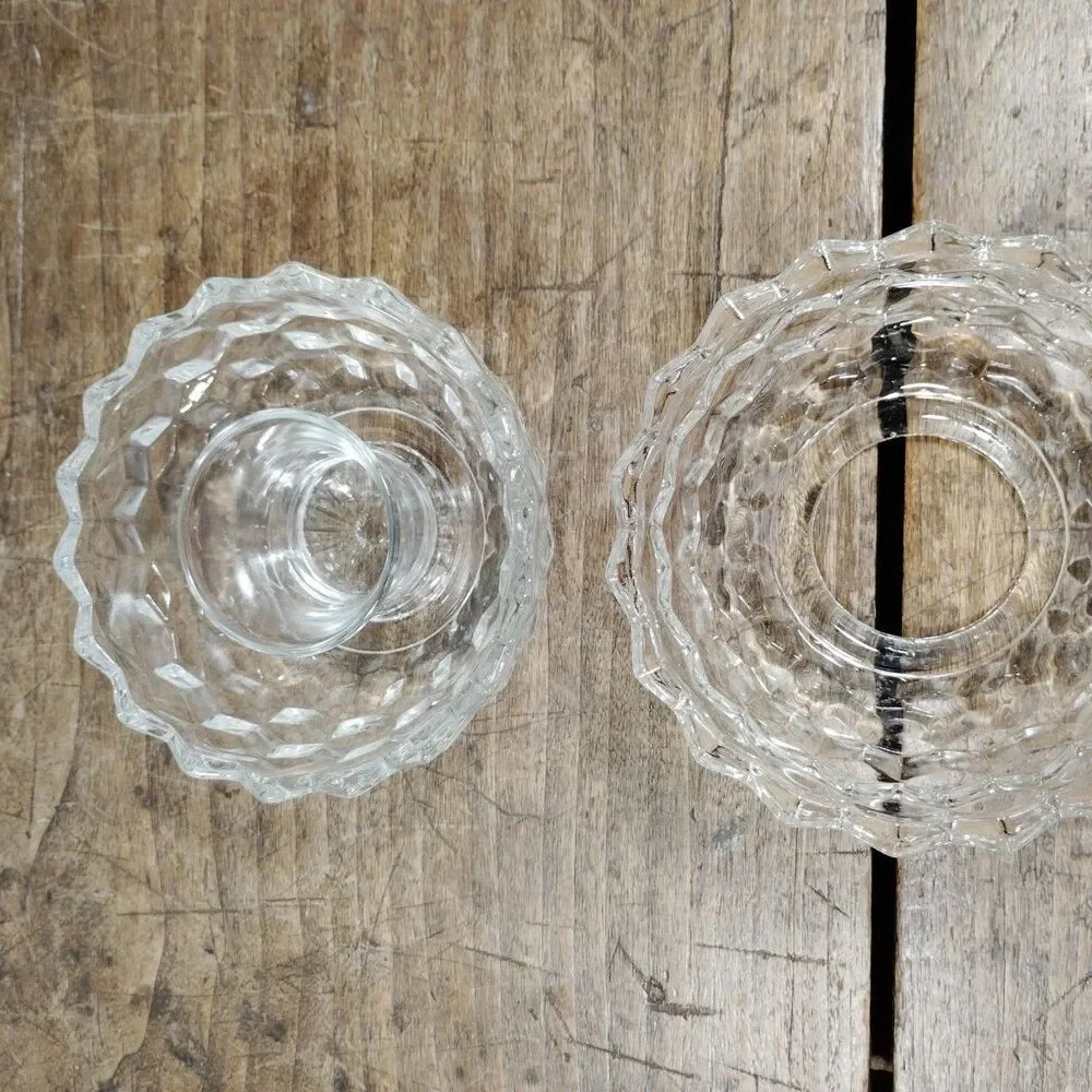 Vintage HOMCO Fairy Lamp 2pc Clear Cut Glass Round Globe Candle Holder Votive